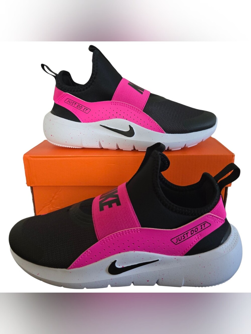 Nike Flex Runner 4 PS Shoes Kids Size 3Y Pink Black White Slip On IF2894-604